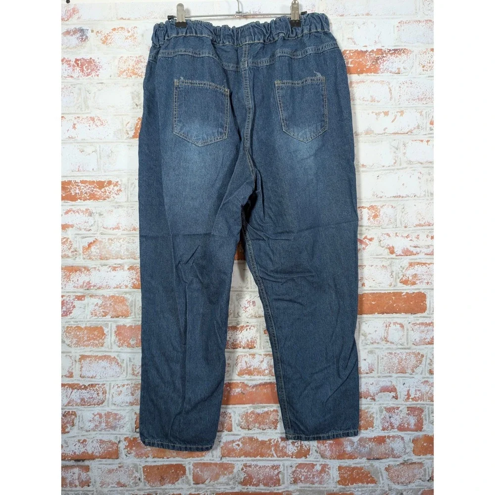 Aitailan Patchwork Jeans Women XXL Blue Boho Floral Denim Pants